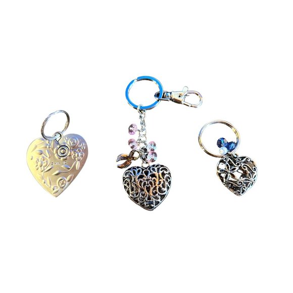 Heart Silver Keychain Set Of 3 Breast Cancer Hallmark Beaded - Picture 2 of 11